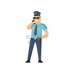 身着蓝色制服的警察，戴着警徽，