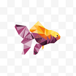 黄紫色立体三角低聚抽象鱼
