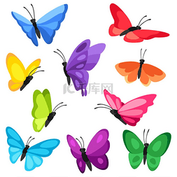一组装饰蝴蝶色彩鲜艳的抽象昆虫