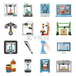 原型设计图片_3D 打印图标集。 