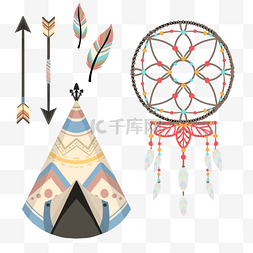 印第安彩色羽毛图片_帐篷捕梦网弓箭印第安波西米亚羽