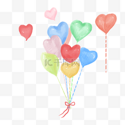 水彩风格彩色飞翔的心形气球