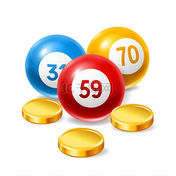 金钱游戏图片_带有彩色数字球和金钱的宾果游戏