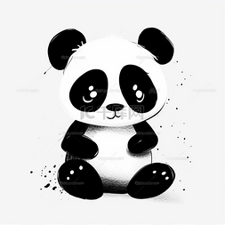 黑白色彩图片_黑白手绘可爱熊猫