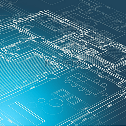 矢量图图纸图片_建筑图纸蓝色背景上的技术计划矢