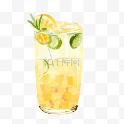 柠檬图片_手绘水彩卡通夏天冰爽金桔柠檬饮