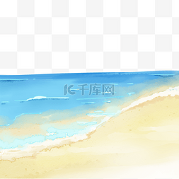 蓝色海洋海浪图片_金色沙滩海浪水彩边框