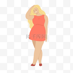 肥胖的女人图片_金发丰满女性扁平风插画