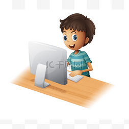 小小灰熊图片_男孩玩电脑