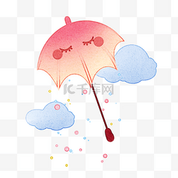 创意促销动物图片_雨伞雨滴白云红色绘画图片