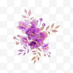 紫色紫罗兰金粉水彩花卉