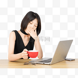 办公疲劳女性喝咖啡