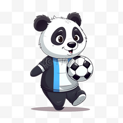 卡通足球插画图片_一只正在踢足球的熊猫