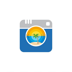 艺术电子图片_夏季海滩相机摄影标志符号矢量。