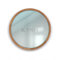 玻璃圆图片_带木框的逼真圆镜。