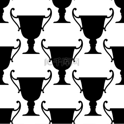 华丽碗图片_运动奖杯杯无缝图案黑色装饰华丽