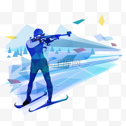 蓝色科技活动背景图片_滑雪射击冬季两项抽象人物