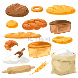 一套各种面包都用于烘烤。