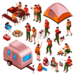 人帐篷图标图片_野餐烧烤家庭暑假假期露营等距图