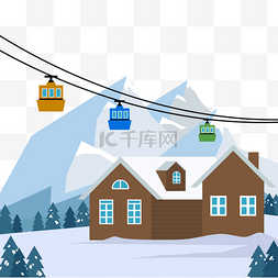 滑雪插图图片_冬季滑雪缆车场景