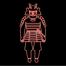 日本武士风格图片_霓虹灯武士日本武士红色矢量插图