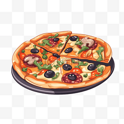 扁平插画手绘切开披萨