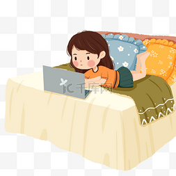女孩在床上玩电脑