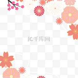 彩色花卉边框图片_手绘平面日本春季花卉边框
