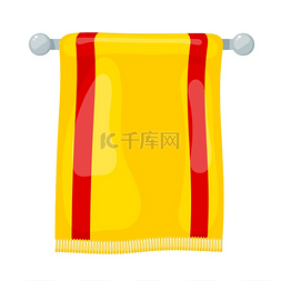 海滩矢量图素材图片_矢量图的黄色毛巾毛巾架在白色背