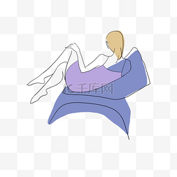 抽象线条画沙发侧卧女性形象