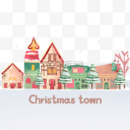 圣诞绿色背景图图片_水彩风格圣诞小镇温馨家