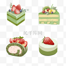草莓卷图片_抹茶草莓甜品蛋糕布丁