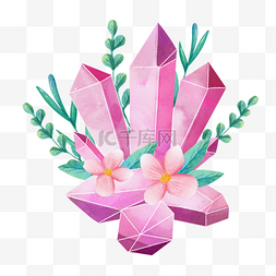 花朵几何背景图案图片_粉水晶和鲜花水彩