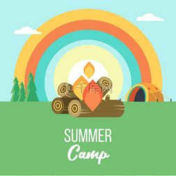 暑假营开营啦图片_露营矢量插图在大自然的帐篷里度