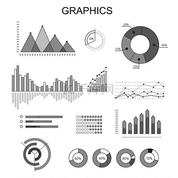 柱形数据图表图片_黑白图形海报，带有圆形、矩形上