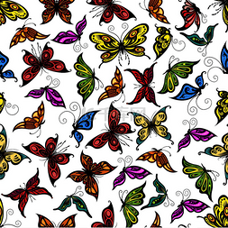 五颜六色的无缝飞行蝴蝶图案与打