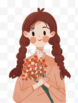 秋分人物图片_二十四节气之秋分女孩拿着花朵