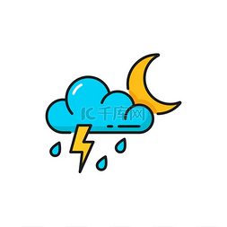 气候的图片_天气预报、雷暴雨和云月、矢量彩