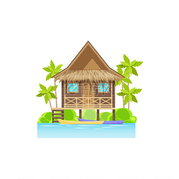 湖上杨柳图片_海上或海洋上的木屋，有独木舟，