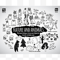 动物与自然涂鸦图标