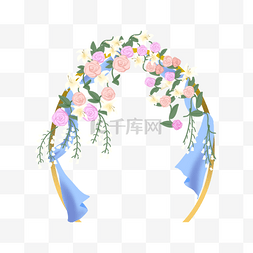 绣花图案的图片_花卉拱门水彩风格婚礼装饰