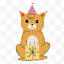 手绘猫咪线条图片_橘黄色可爱猫咪抽象线条动物涂鸦