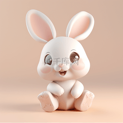 3D兔子图片_3d立体黏土动物卡通风格兔子