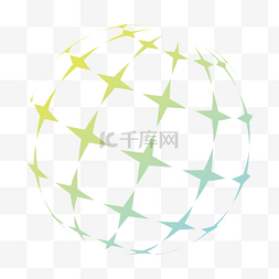 球体几何图片_四角星半调色球体