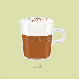 咖啡图标咖啡设计图片_带有芳香拿铁平面矢量的玻璃马克