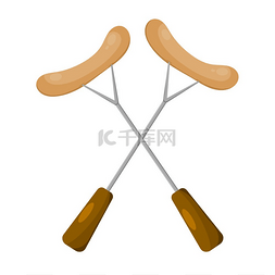 猪肉卡通图片_矢量图的两个叉子烤香肠。
