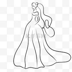 抽象线条婚纱礼服头戴白沙的新娘