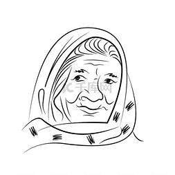 一位戴着围巾的老妇人的画像。