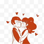 情侣接吻红色剪影