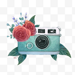 时尚水彩花卉相机